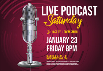 Retro vintage templates with microphones for online radio podcast and live broadcast, Podcast logo design