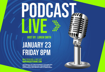 Retro vintage templates with microphones for online radio podcast and live broadcast, Podcast logo design