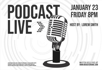 Retro vintage templates with microphones for online radio podcast and live broadcast, Podcast logo design