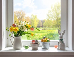 Fototapeta premium Osterdeko auf Fensterbank