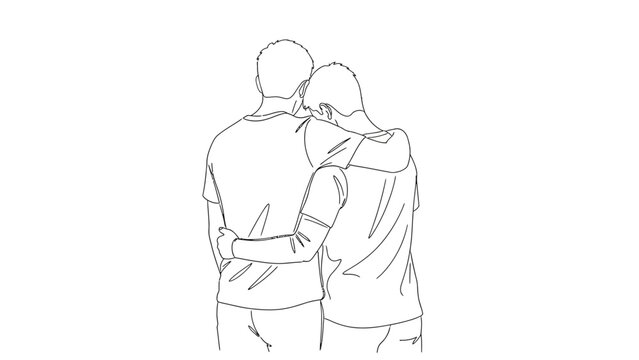 An illustration of two people embracing, representing connection, unity, and mutual support, perfect for conveying themes of friendship, love, and companionship