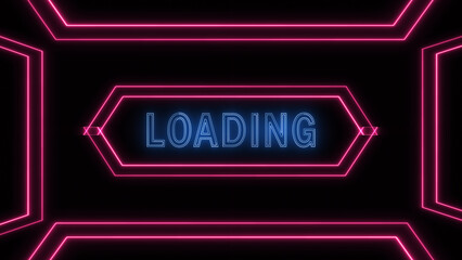 Futuristic Digital Loading Interface with Glowing Blue 'LOADING' Text and Pink Neon Lines