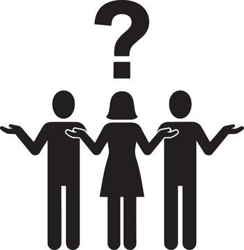Three black silhouettes of people with a large question mark above them also transparent background