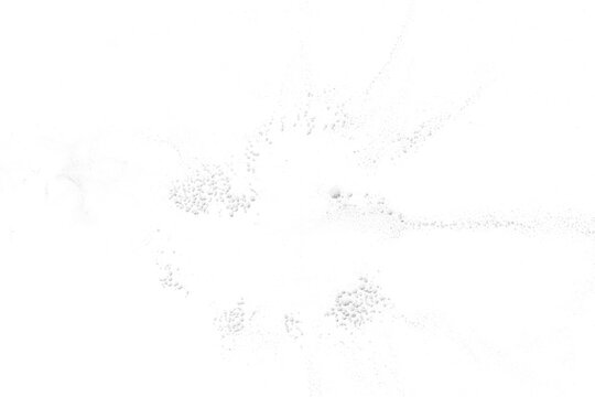 White powder and dust on transparent background - Flatlay closeup shot and copy space with sugar and salt association - Conecept of Pharmaceuticals, medical drug, protein and cosmetics