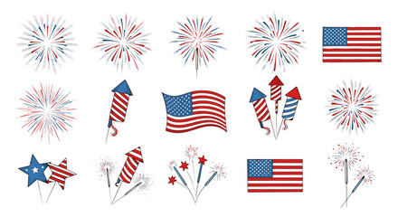 Obraz premium Celebration of independence day with fireworks and american flags