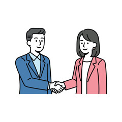 Fototapeta premium Man and woman shaking hands in a professional setting illustration