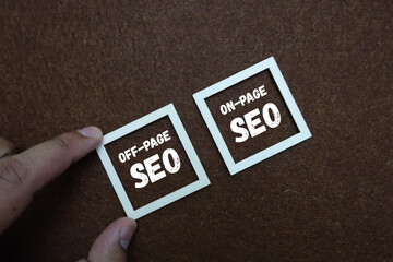Two square frames showing off page seo and on page seo