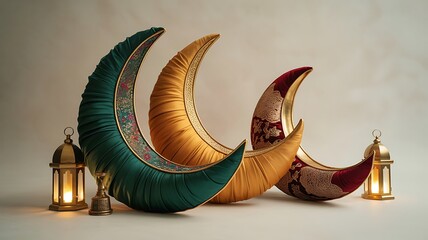 Crescent moon shaped pillows in elegant patterns