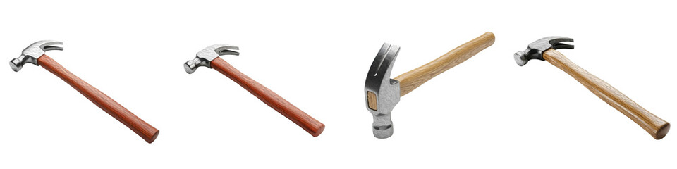 Set of Professional Claw Hammers with Wooden Handles PNG with Oil Paint Effect Isolated on White Background