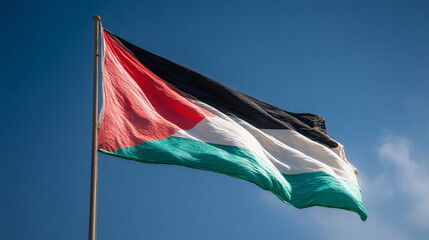 palestine flag waving in blue sky