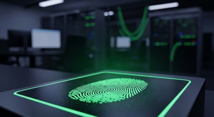 Cybersecurity Fingerprint Scan in Dark Server Room