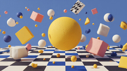 Surreal scene with floating objects, impossible physics, joyful chaos bright colours, quirky details, whimsical humor