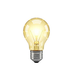 Isolated bright glowing incandescent light bulb on a white background, representing an idea or inspiration