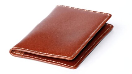Brown leather wallet with white stitching. Concept Brown leather wallet, White stitching detail, Slim bifold design, Card slots and compartments, Durable everyday carry