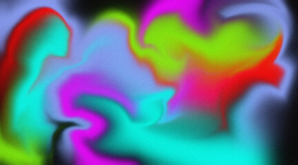 Vibrant Neon Abstract Gradient Background with Soft Blurred Fluid Shapes and Grain Texture