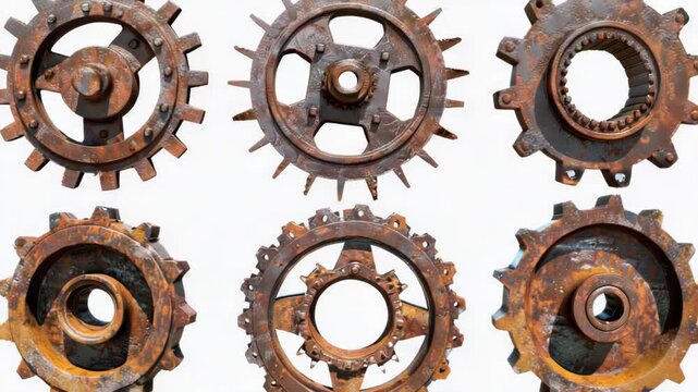 Video A series of rusty gears on a white background, perfect for mechanical or industrial concepts