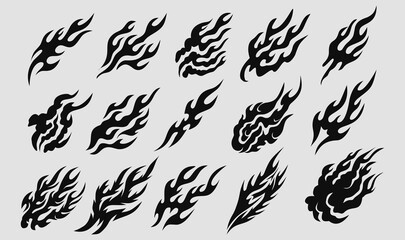 Smoke, fire and flames silhouette element set design