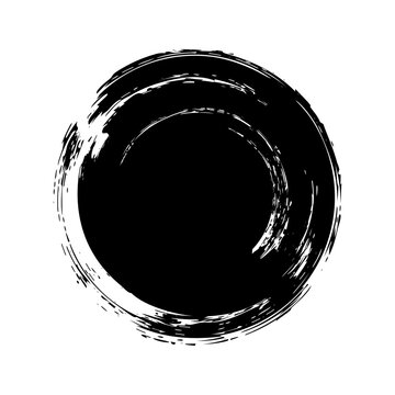 Grunge circle, brush strokes, lines, ink smudges, hand-drawn scribble shape. Handmade sketchy mark, acrylic stains, charcoal streaks. Paint texture, dry brush effect. Vector illustration