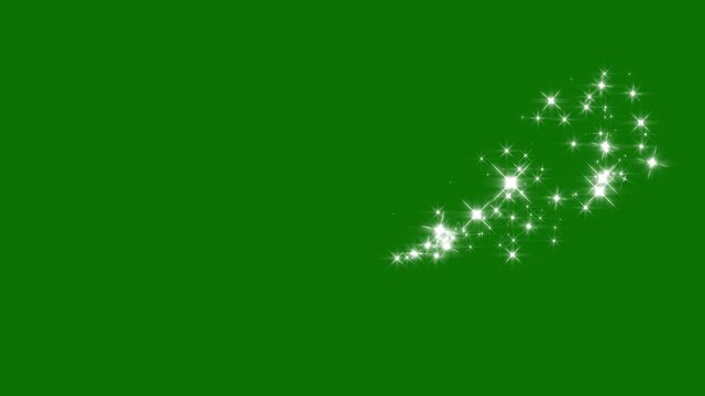 2D glitter star sparkle animation, magic line dust, pixie dust path, 4k Glittering star line effect, twinkle magic dust animation, White glowing twinkling glitter star, on green screen