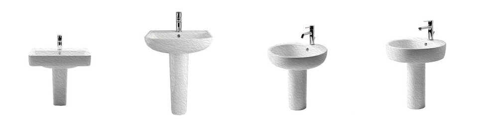 Modern White Pedestal Bathroom Sink Collection PNG with Oil Paint Effect Isolated on White Background