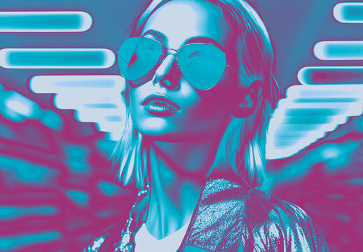 Cyan And Magenta Glossy Iridescent Chrome Photo Effect