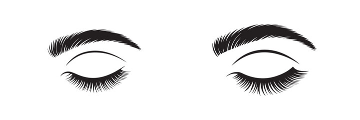 Fototapeta premium Pair of closed eyes with long eyelashes and perfectly shaped eyebrows isolated as beauty cosmetic concept vector