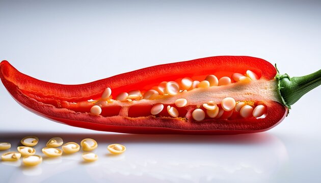 red chili pepper lengthwise cut seeds visible