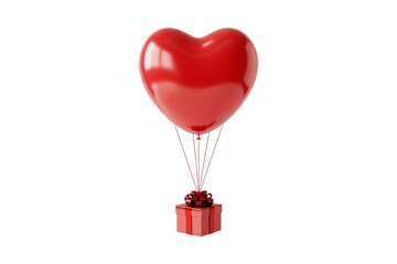 Red heart shaped balloon with gift box in romantic festive atmosphere with soft natural lighting for valentines day
