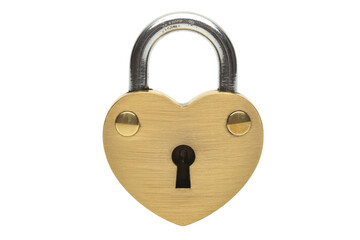 Heart-Shaped Lock in Golden Finish with Silver Shackle in Isolated White Background for Valentines Day
