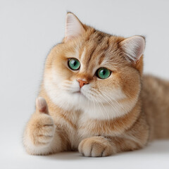 fat lazy baby golden british shorthair cat give thumb up