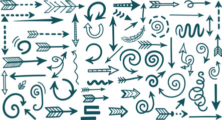 Obraz premium Collection of hand drawn arrows and swirling shapes