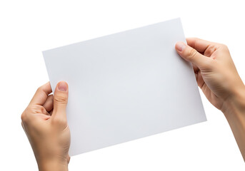 Obraz premium Hands holding blank paper isolated on transparent background