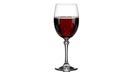 A crisp, clear PNG image showcasing a crystal glass filled with deep red wine, perfect for lifestyle and beverage content