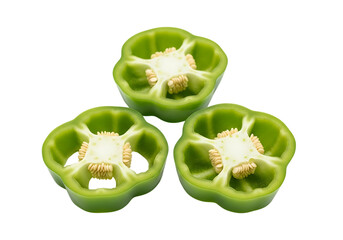 Three green bell peppers isolated on transparent background