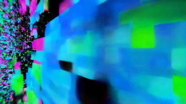 Abstract digital vortex of glowing geometric shapes in motion