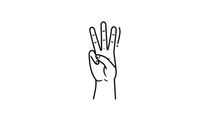 Obraz premium A hand gesture displaying the number three, rendered in clean, minimalist black line art on white