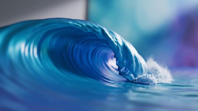 Close up of a powerful blue ocean wave curling and breaking.