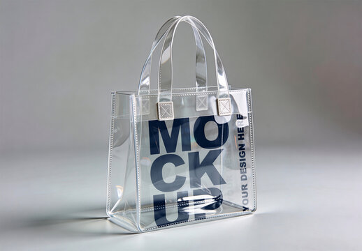 Transparent PVC Tote Bag Mockup on Minimal Studio Background