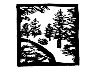 Snowy forest pathway block print