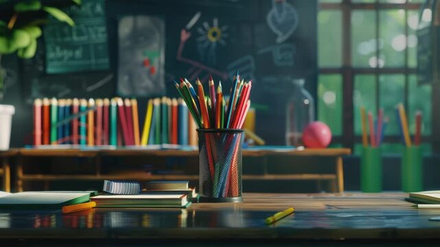 A collection of colored pencils placed neatly on a table