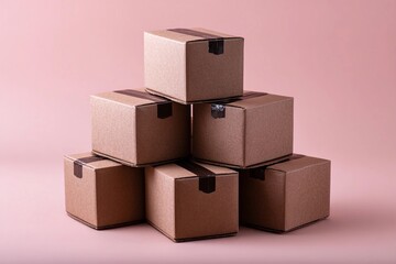 Obraz premium Cardboard boxes stacked on a plain background