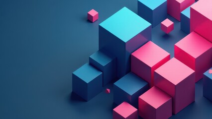 Obraz premium Blue and pink abstract cubic 3D background