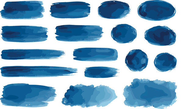 Blue Watercolor Brush Strokes Set with Soft Gradients and Hand Painted Ink Texture
