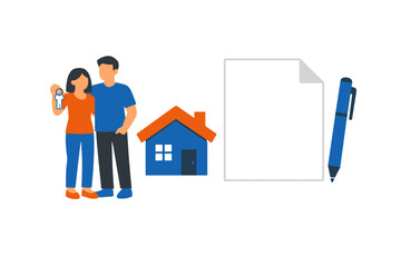 Young asian couple celebrating new home purchase with mortgage documents and key