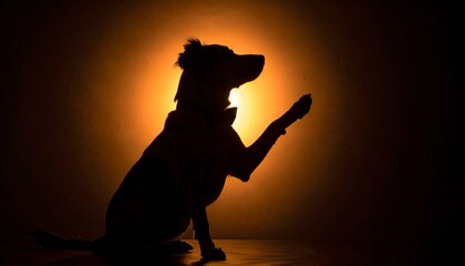 Dog silhouette with raised paw at sunset capturing peaceful nature, emotional depth, and scenic beauty