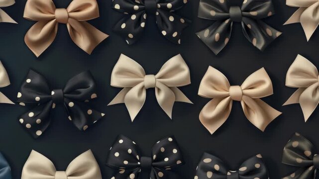 A collection of colorful bows arranged on a dark background
