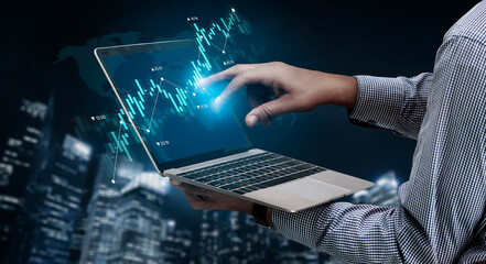 Stock market analysis with candlestick chart and price movement trend line, highlighting global financial trends, stock trading, and investment strategy insights Vouch