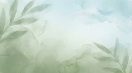 Soothing green gradient background with leafy foliage and soft blue sky for wellness and relaxation concepts