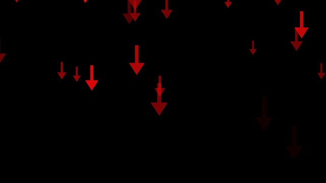 red arrows down business financial recession icons alpha channel animation, stock market and economy isolated social media motion design element