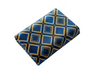 Blue and gold geometric pattern rug isolated on transparent background